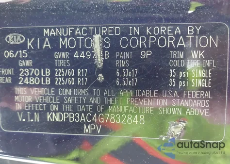 2016 Kia Sportage Lx from USA, damaged, VIN KNDPB3AC4G7832848